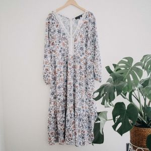 Eloquii / Blue Floral Peasant Maxi Dress